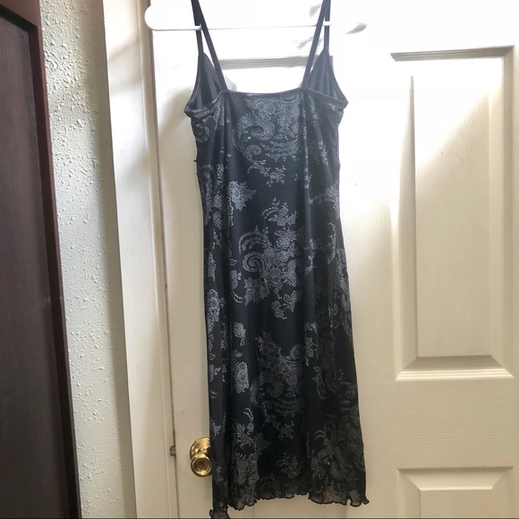 Fitted Black Slip Dress with Silver Floral Print - Picture 3 of 3